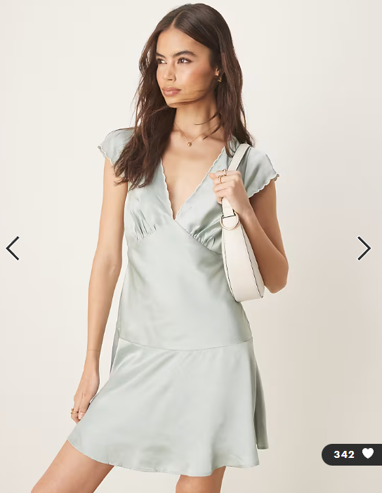 ASOS DESIGN Tall satin flippy mini dress with scallop trim in pale blue
