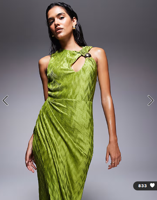 ASOS DESIGN sleeveless draped and cut out with trim detail maxi dress in green