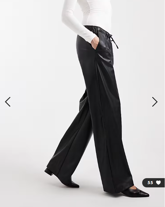 Vero Moda Tall tie waist wide leg faux leather trouser in black