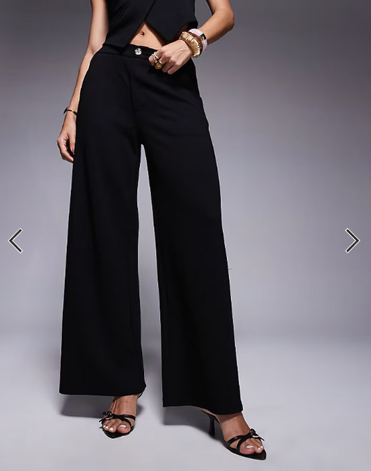 ASOS DESIGN co-ord jersey twill wide leg trouser in black