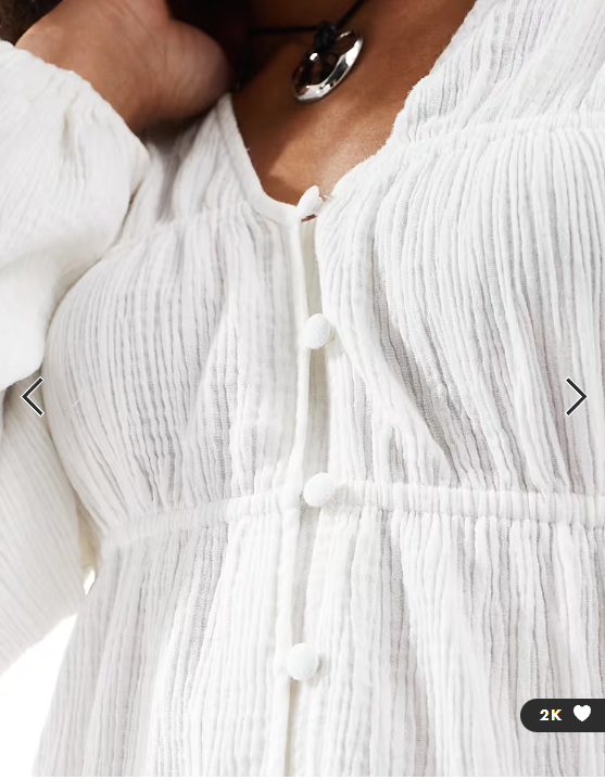 ASOS DESIGN long sleeve smock top with button front in white