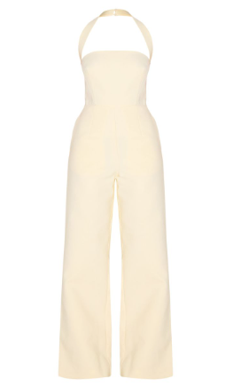 Butter Yellow Premium woven Halterneck Straight Leg jumpsuit