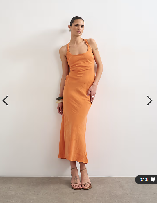 Topshop cross back midi cupro dress in orange