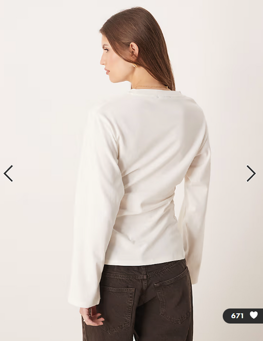 ASOS DESIGN waisted side spilt hem long sleeve tee in cream