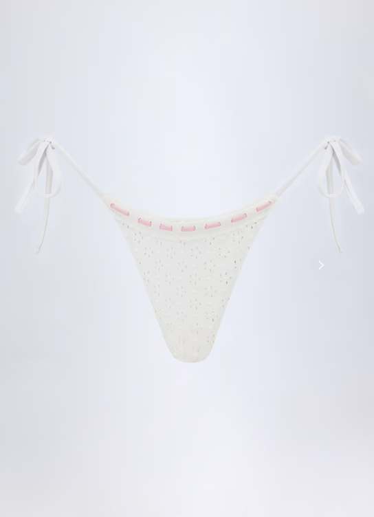 OhPolly - Broderie Anglaise Side-Tie Thong Bikini Bottoms in White
