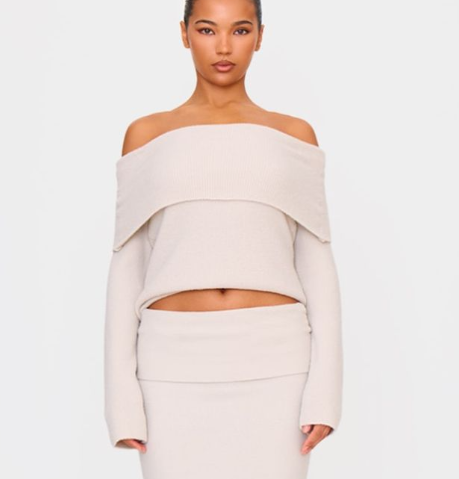 Plt - Slate Grey Soft Knit Foldover Bardot Top