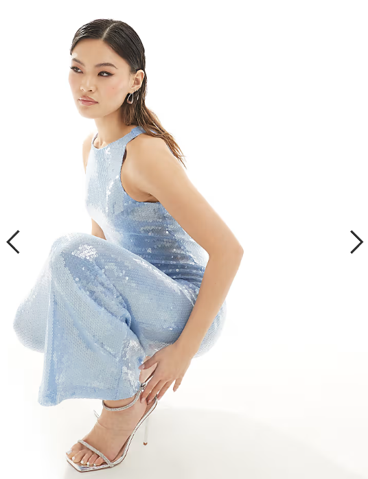 Rare London sequin racerneck maxi dress in baby blue