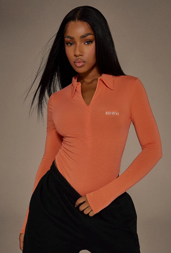 Renew Peach Zip Up Plunge Bodysuit