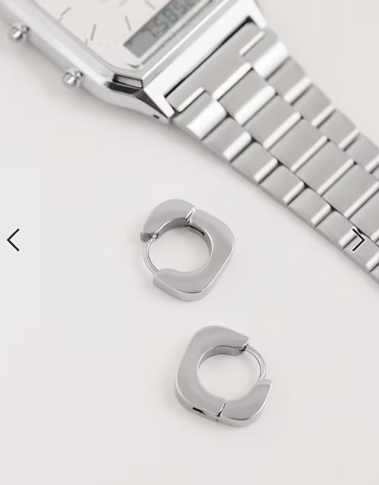 ASOS DESIGN waterproof stainless steel rounded edge square huggie hoop earrings in silver