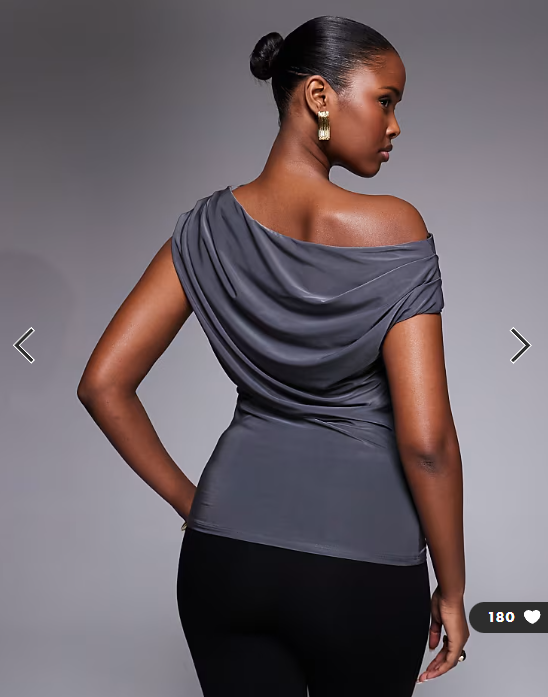 ASOS DESIGN slinky lace trim one shoulder top in charcoal