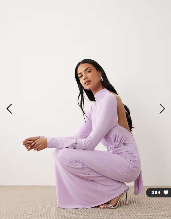 ASOS DESIGN mesh long sleeve twist bust detail halter maxi dress in lilac