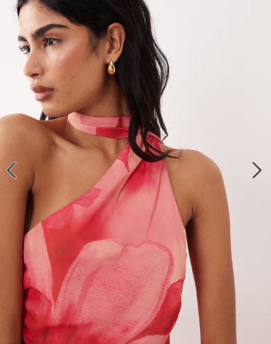 Pretty Lavish chiffon one shoulder scarf neck maxi dress in red floral