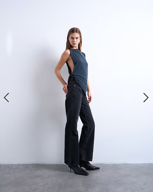 Topshop cupro knot side sleeveless top in charcoal grey