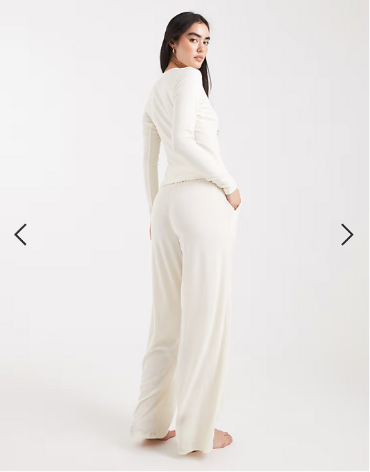 Brave Soul super soft button down pyjamas in cream