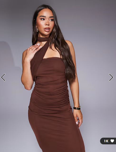 ASOS DESIGN bandeau mesh scarf detail maxi dress in brown