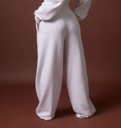 Tie Waist Swirl Graphic Detail Straight Leg Joggers In Grey Marl