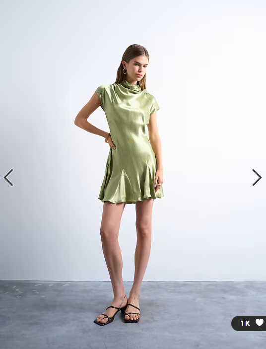 Topshop grown on sleeve satin dress in olive