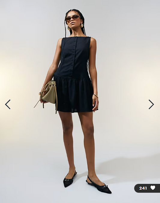 ASOS DESIGN slash neck button down dropped waist mini sundress in black