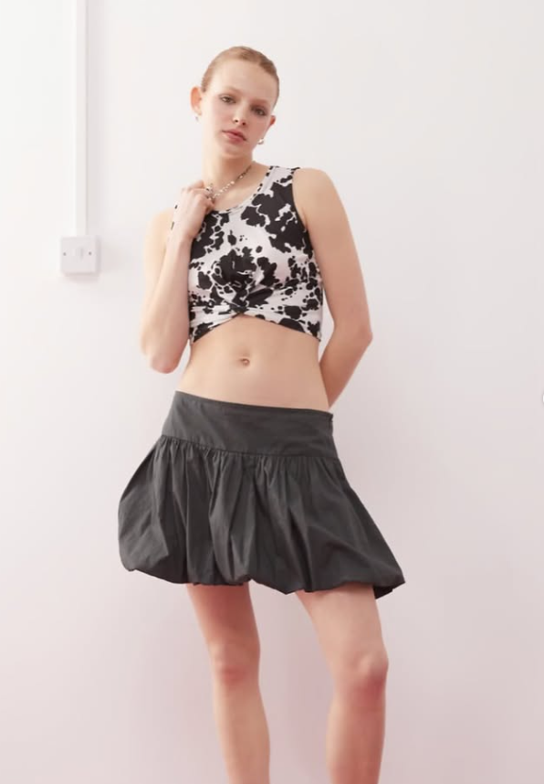 Noisy May twist front crop top in cow print