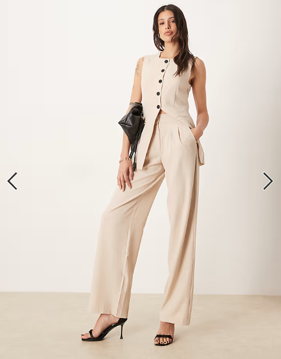 JDY Tall highwaist pleated wide leg trouser co-ord in stone