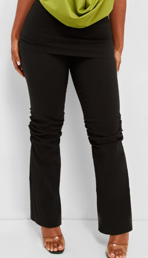 Shape Black Fold Over Ruched Detail Flare Trousers
