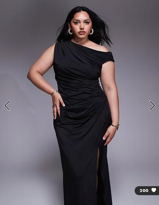 TFNC Plus asymmetric midi dress with thigh slit in black