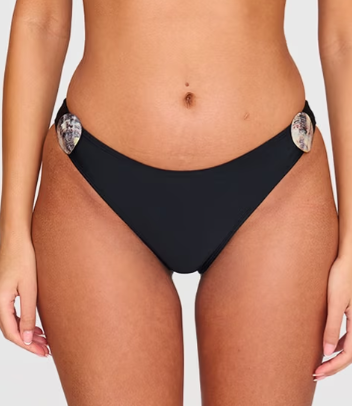 Black Shell Trim Tanga Bikini Bottoms