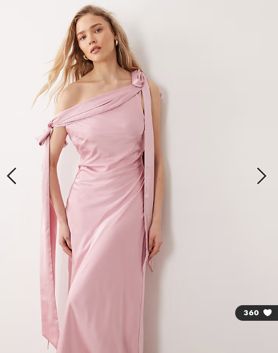TFNC Bridesmaids fallen shoulder satin maxi dress in pink