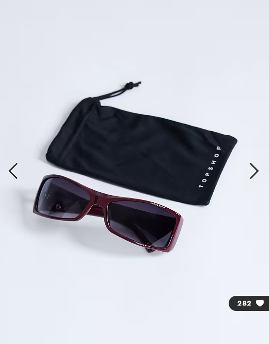 Topshop Ibiza wrapround rectangle sunglasses in burgundy