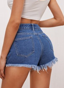 Mid Blue Frayed Hem Cheeky Shorts