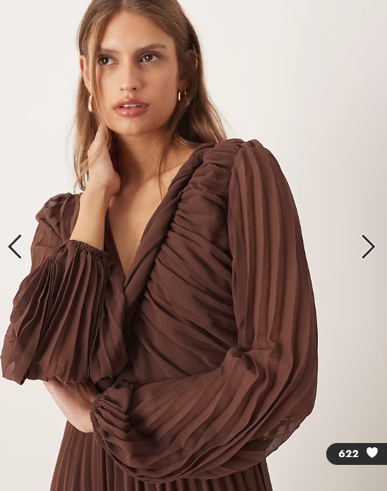 ASOS DESIGN twist detail wrap front pleated midi dress in chocolate