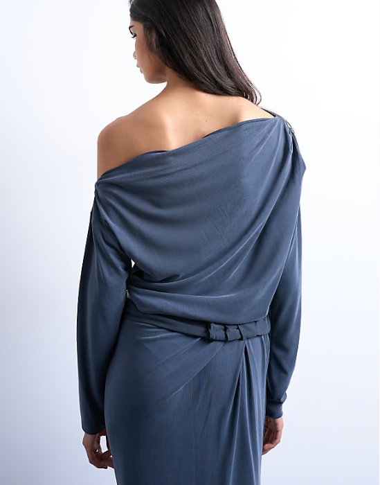 Topshop - cupro long skeeve bardot twist detail top