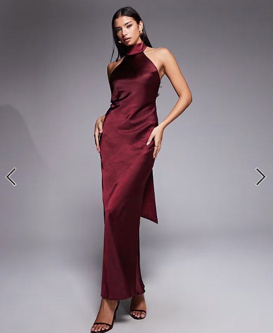 Rare London satin scarf detail halter open back maxi dress in plum