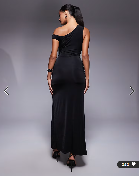 TFNC one shoulder midaxi dress with thigh split in black
