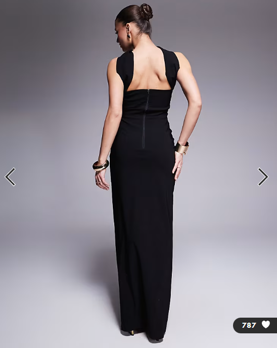 Vesper bengaline choker neck detail bandeau side split maxi dress in black