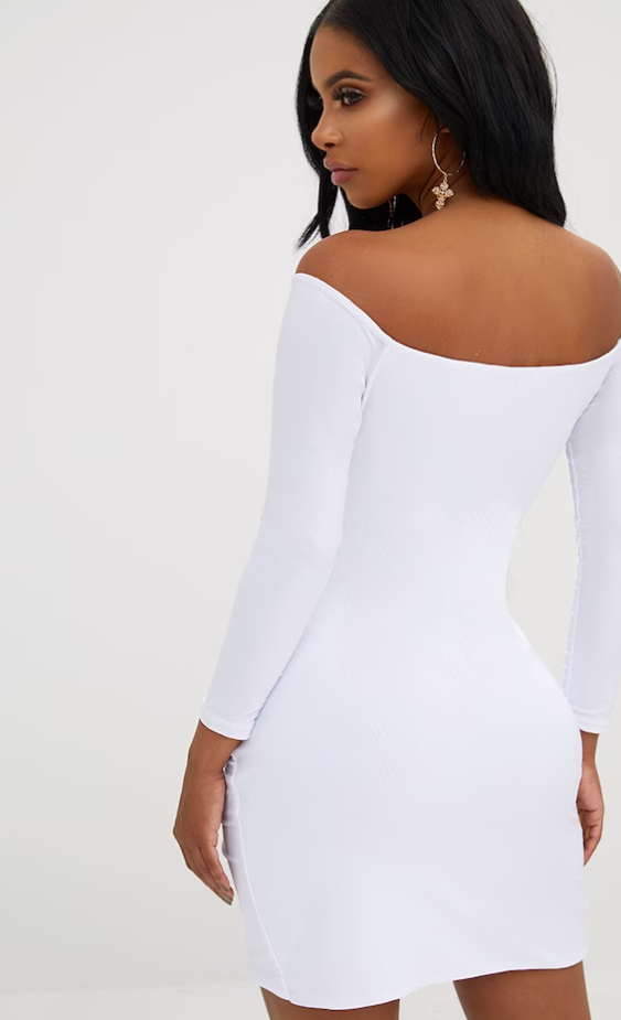 Shape White Ruched Bardot Bodycon Dress