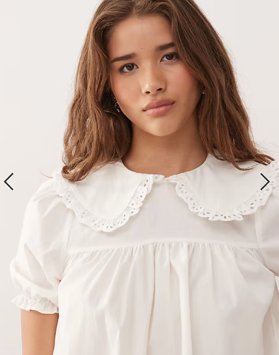 COLLUSION smock blouse with lace trim collar detail in white