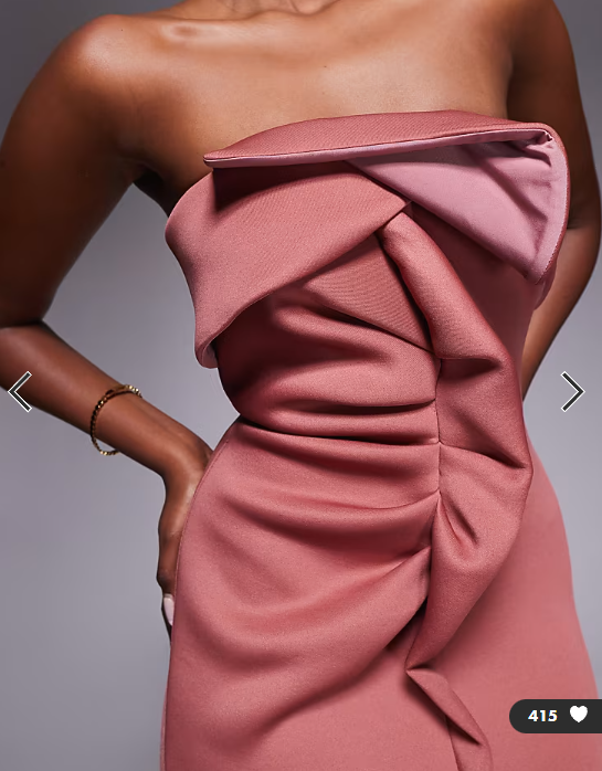 ASOS DESIGN bandeau midi dress with twisted front detailing midi dress in rose in scuba-style fabric