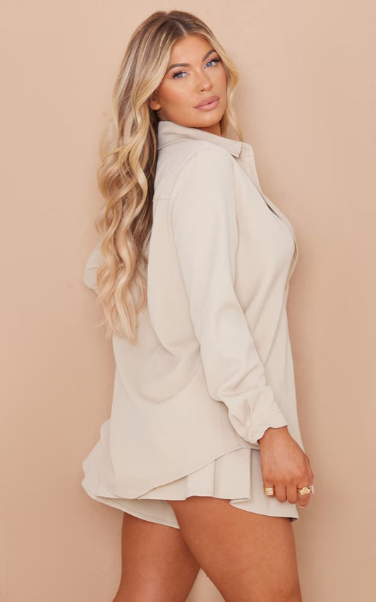 Stone Long Sleeve Oversized Shirt