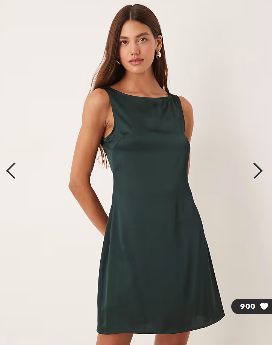 Vila slash neck satin mini dress in dark green
