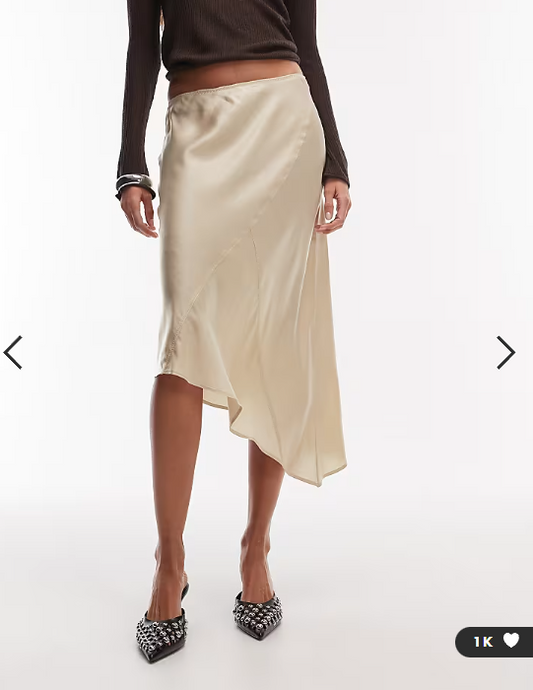 Weekday asymmetric satin skirt in beige