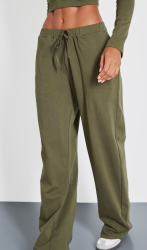 Olive Cotton Jersey Wide Leg Trousers