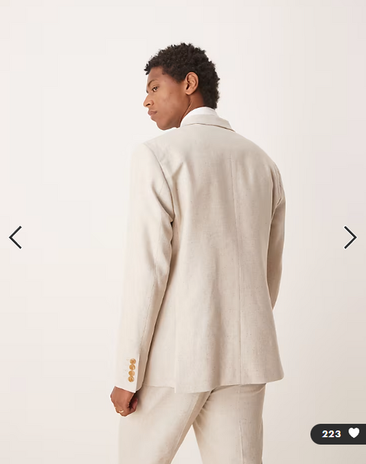 ASOS DESIGN double breasted regular linen blend suit jacket in natural beige