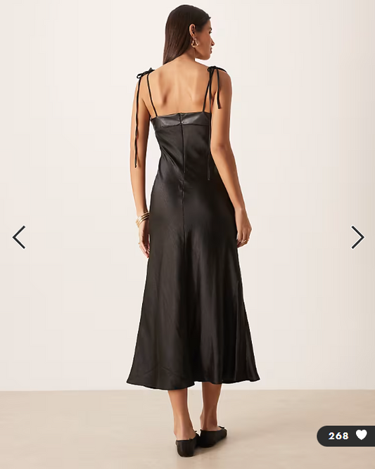 ASOS DESIGN hybrid satin cami slip midi dress with pu bust in black