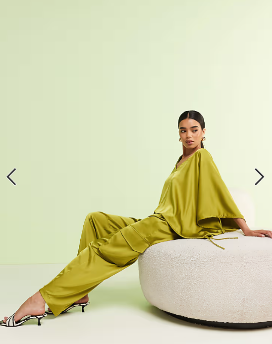 ASOS DESIGN satin utility barrel trousers co-ord in green