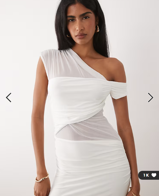 ASOS DESIGN fallen shoulder mesh sheer panelled maxi dress in white