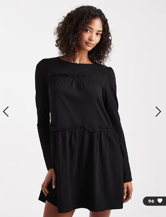 Miss Selfridge ruffle smock mini dress in black