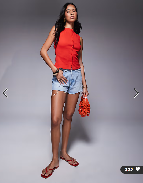 ASOS DESIGN wide neck ribbed button through tank top in red