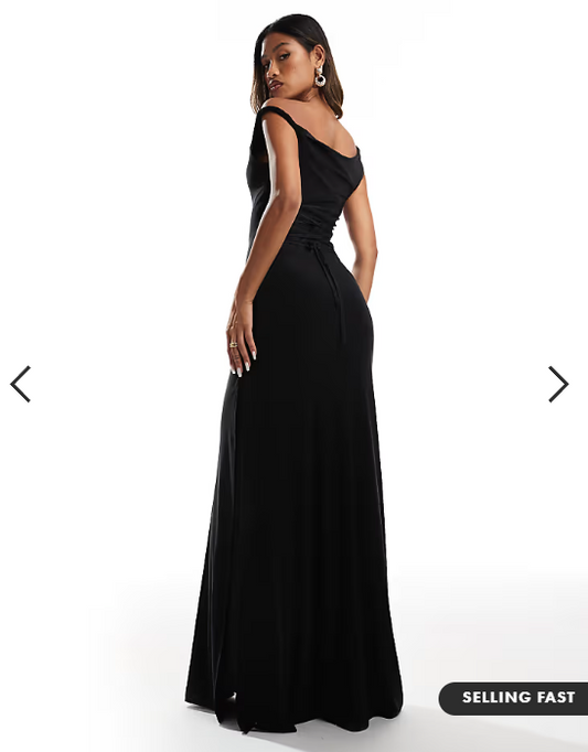 ASOS DESIGN twist shoulder with lace up back maxi dress in black