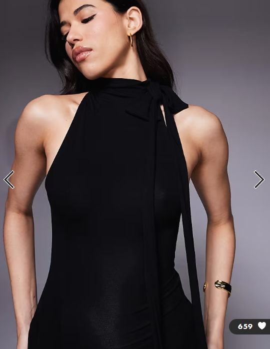 ASOS DESIGN high neck with bow detail maxi dress with side split in black